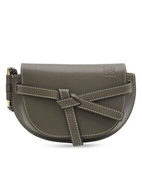 Loewe Mini Gate Bum Back Waist Pouch Belt Bag Cross Leather Khaki Gold